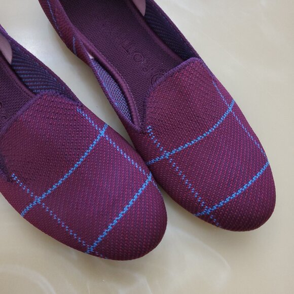 Rothy's The Loafer Women's Burgundy Grid Plaid Slip On Flat Shoes Size 7.5 - Picture 6 of 14